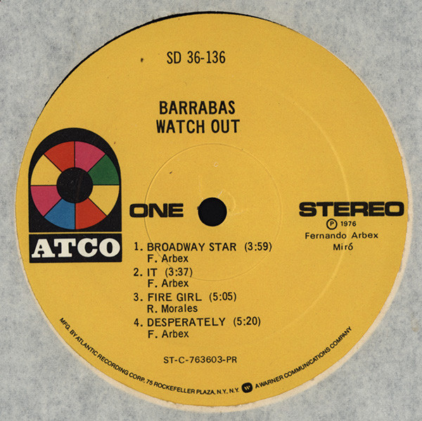 Barrabas - Watch Out | ATCO Records (SD 36-136) - 3 Barrabas - Watch Out | ATCO Records (SD 36-136) - 3