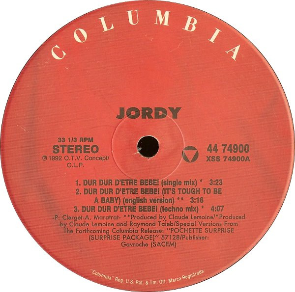 Jordy - Dur Dur D'Être Bébé! | Columbia (44 74900) - 3