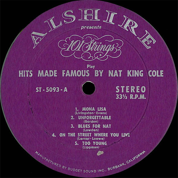 101 Strings - Play Hits Made Famous By Nat King Cole | Alshire (S-5093) - 3