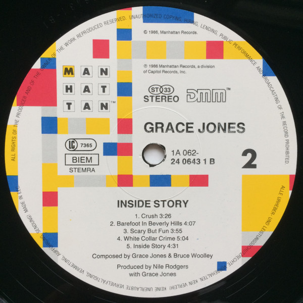Grace Jones - Inside Story | Manhattan Records (1A 062-24 0643 1) - 4 Grace Jones - Inside Story | Manhattan Records (1A 062-24 0643 1) - 4