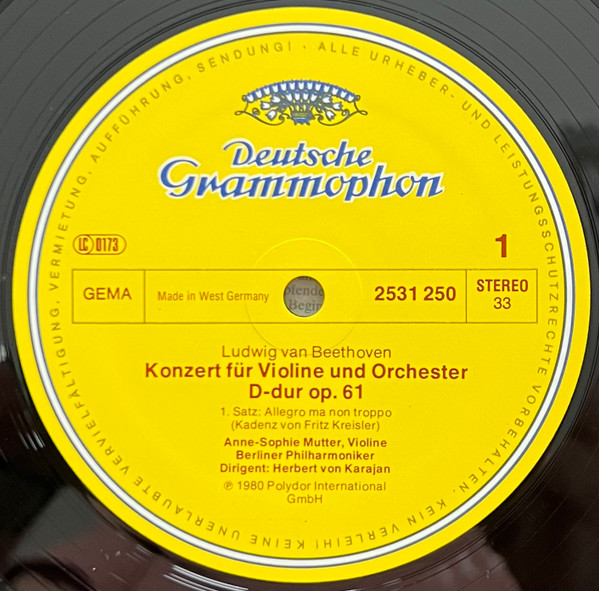 Ludwig van Beethoven , Anne-Sophie Mutter , Berliner Philharmoniker , Herbert von Karajan - Violinkonzert = Violin Concerto | Deutsche Grammophon (2531 250) - 3