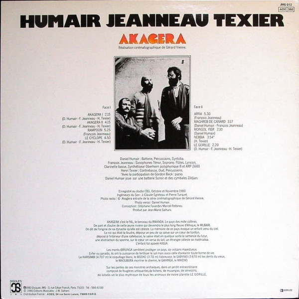 Daniel Humair / François Jeanneau / Henri Texier - Akagera | Disques JMS (JMS 012) - 2 Daniel Humair / François Jeanneau / Henri Texier - Akagera | Disques JMS (JMS 012) - 2