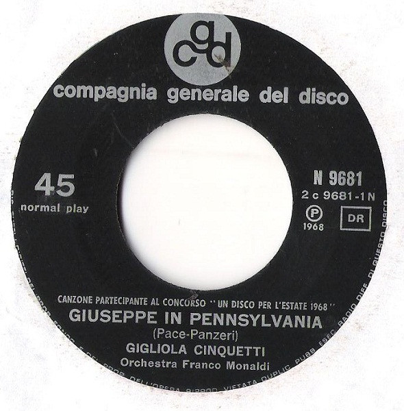 Gigliola Cinquetti - Giuseppe In Pennsylvania | CGD (N 9681) - 3