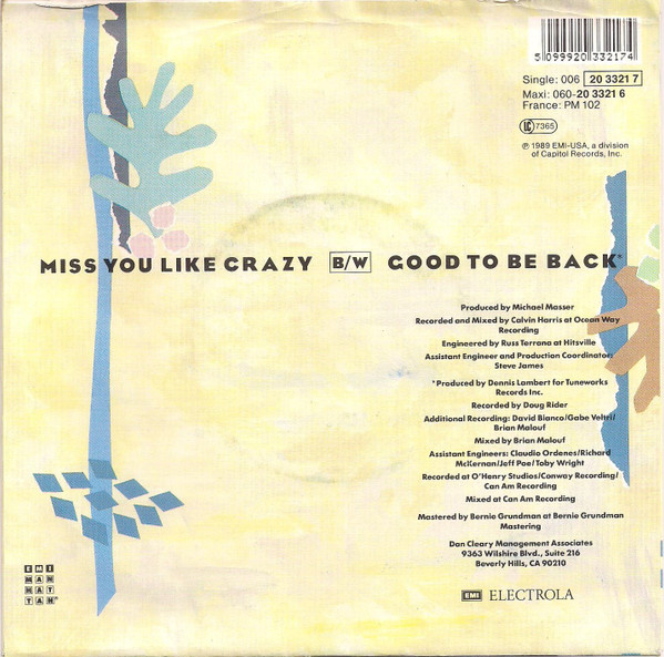 Natalie Cole - Miss You Like Crazy | EMI USA (006-20 3321 7) - 2