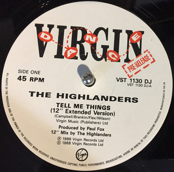 The Highlanders - Tell Me Things | Virgin (VST 1130 DJ) - 2 The Highlanders - Tell Me Things | Virgin (VST 1130 DJ) - 2