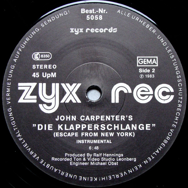 The Splash Band - John Carpenter's "Die Klapperschlange" | ZYX Records (5058) - 4 The Splash Band - John Carpenter's "Die Klapperschlange" | ZYX Records (5058) - 4