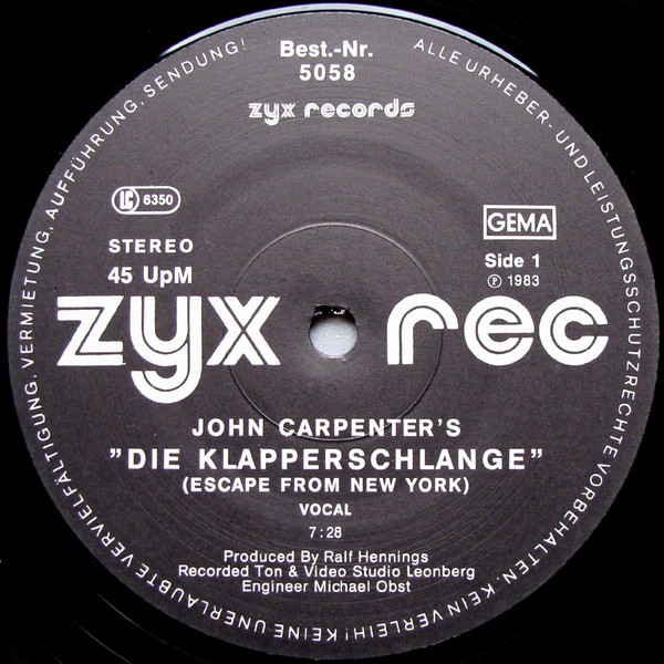 The Splash Band - John Carpenter's "Die Klapperschlange" | ZYX Records (5058) - 3 The Splash Band - John Carpenter's "Die Klapperschlange" | ZYX Records (5058) - 3