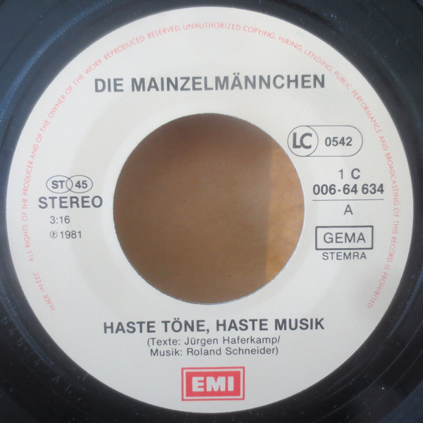 Mainzelmännchen - Haste Töne, Haste Musik | EMI (1C 006-64 634) - 3
