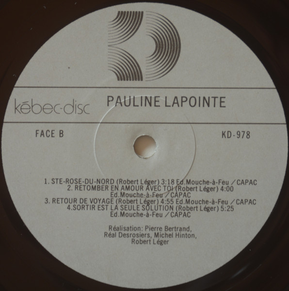 Pauline Lapointe - Pauline Lapointe | Kébec-Disc (KD 978) - 4 Pauline Lapointe - Pauline Lapointe | Kébec-Disc (KD 978) - 4