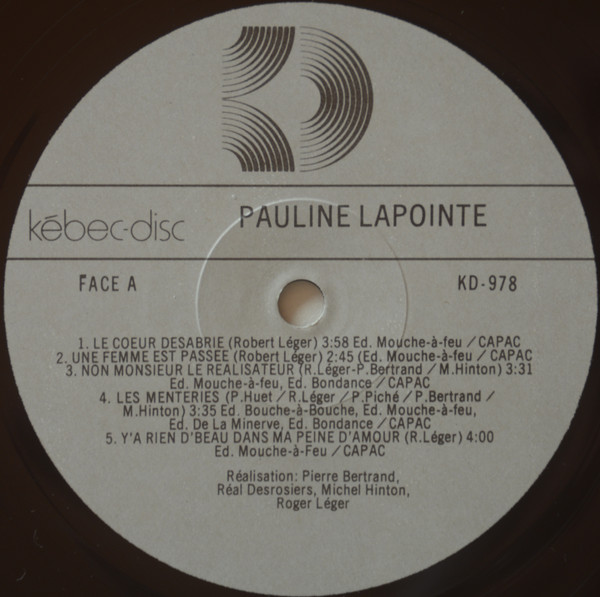 Pauline Lapointe - Pauline Lapointe | Kébec-Disc (KD 978) - 3 Pauline Lapointe - Pauline Lapointe | Kébec-Disc (KD 978) - 3