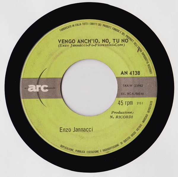 Enzo Jannacci - Vengo Anch'io. No, Tu No | Arc (AN 4138) - 3