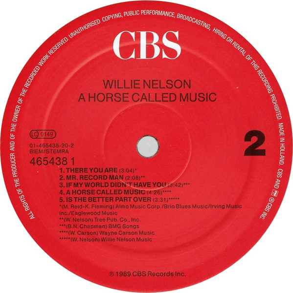Willie Nelson - A Horse Called Music | CBS (465438 1) - 4 Willie Nelson - A Horse Called Music | CBS (465438 1) - 4