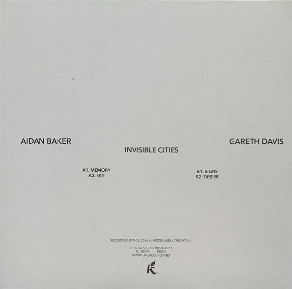 Aidan Baker , Gareth Davis - Invisible Cities | Karlrecords (KR045) - 3
