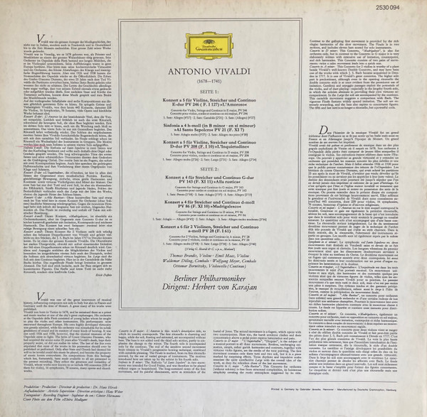 Antonio Vivaldi , Berliner Philharmoniker ∙ Herbert Von Karajan - 6 Concerti («L'Amoroso» U.A.) | Deutsche Grammophon (2530 094) - 2 Antonio Vivaldi , Berliner Philharmoniker ∙ Herbert Von Karajan - 6 Concerti («L'Amoroso» U.A.) | Deutsche Grammophon (2530 094) - 2