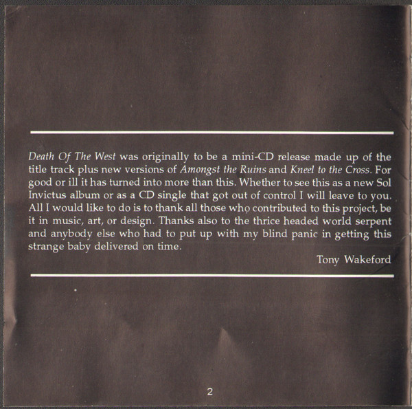 Sol Invictus - Death Of The West | Tursa (TURSA 008 CD) - 4 Sol Invictus - Death Of The West | Tursa (TURSA 008 CD) - 4