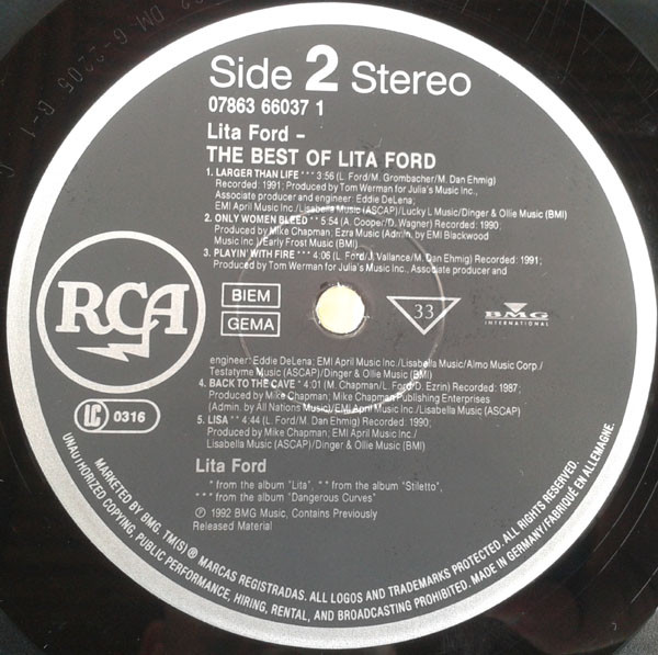 Lita Ford - The Best Of Lita Ford | RCA (07863 66037 1) - 3