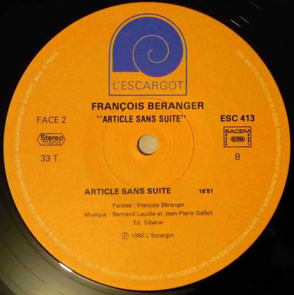 François Béranger - Article Sans Suite | L'Escargot (ESC 413) - 4 François Béranger - Article Sans Suite | L'Escargot (ESC 413) - 4
