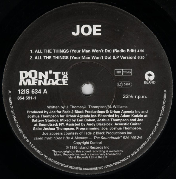 Joe / The Island Inspirational All-Stars - All The Things (Your Man Won't Do) | Island Records (12 IS 634) - 3