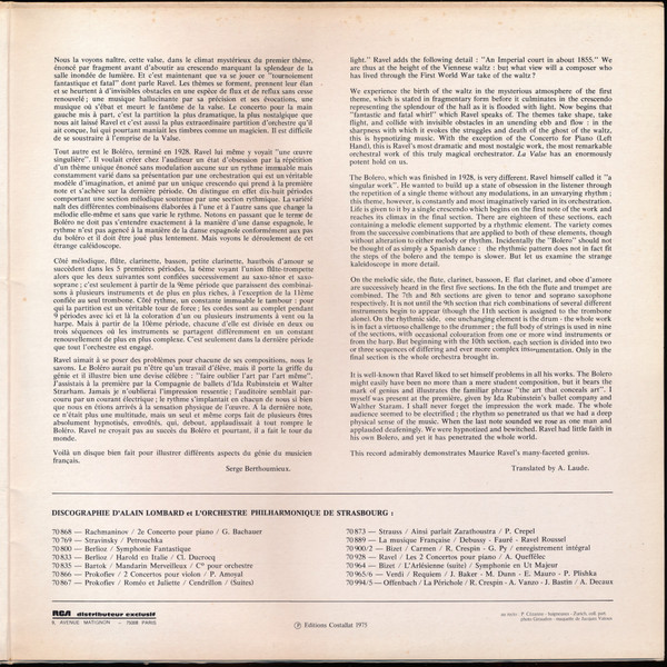Maurice Ravel - Orchestre Philharmonique De Strasbourg , Alain Lombard - Boléro - La Valse - Daphnis Et Chloé (Suite N° 2) | Erato (STU 70930) - 4
