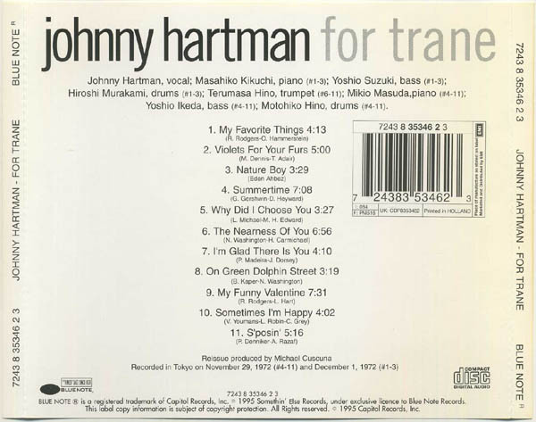 Johnny Hartman - For Trane | Blue Note (CDP 7243 8 35346 2 3) - 2