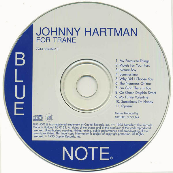 Johnny Hartman - For Trane | Blue Note (CDP 7243 8 35346 2 3) - 3