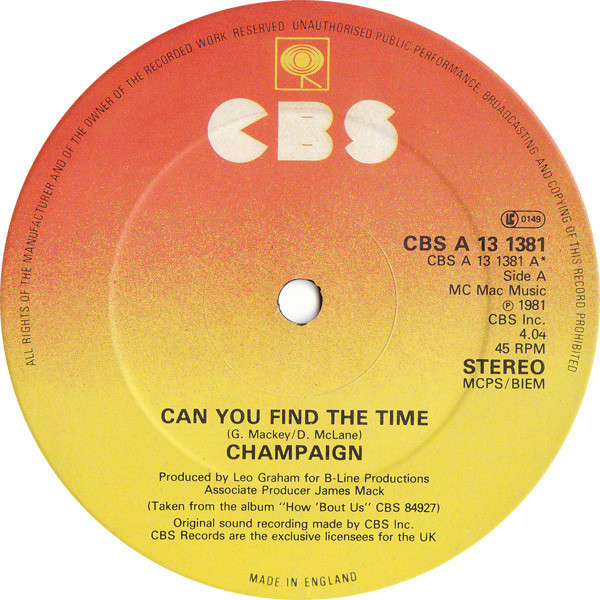 Champaign - Can You Find The Time / Whiplash | CBS (CBS A 13 1381) - 4