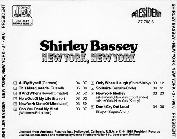 Shirley Bassey - New York, New York | President Records (37 798 6) - 2