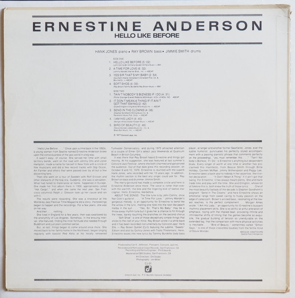 Ernestine Anderson - Hello Like Before | Concord Jazz (CJ-31) - 2
