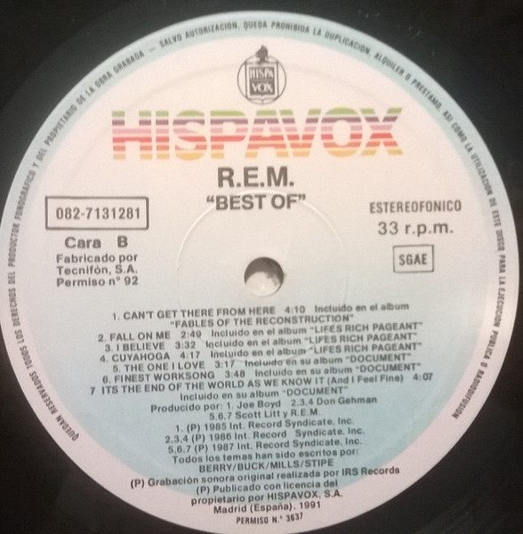 R.E.M. - The Best Of R.E.M. | Hispavox (082 7131281) - 4