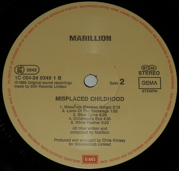 Marillion - Misplaced Childhood | EMI (1C 064-24 0340 1) - 4