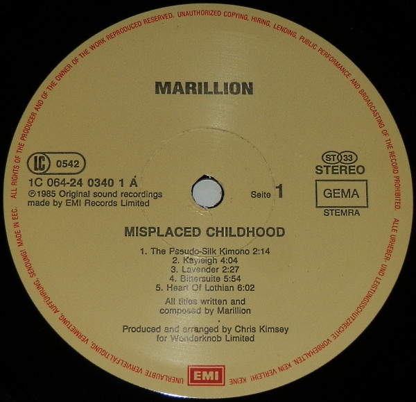 Marillion - Misplaced Childhood | EMI (1C 064-24 0340 1) - 3