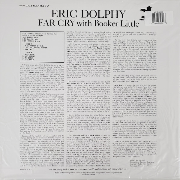 Eric Dolphy With Booker Little - Far Cry | New Jazz (NJ 8270) - 2