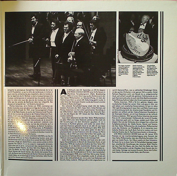 Isaac Stern , Pinchas Zukerman , Itzhak Perlman , Zubin Mehta , New York Philharmonic - From Lincoln Center Isaac Stern 60th Anniversary Celebration | CBS Masterworks (IM 36692) - 3 Isaac Stern , Pinchas Zukerman , Itzhak Perlman , Zubin Mehta , New York Philharmonic - From Lincoln Center Isaac Stern 60th Anniversary Celebration | CBS Masterworks (IM 36692) - 3