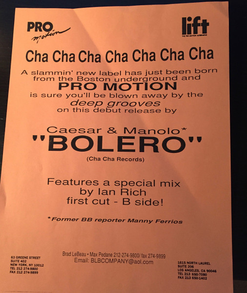 Caesar & DJ Manolo - Bolero | Cha Cha Records (CC 001) - 3 Caesar & DJ Manolo - Bolero | Cha Cha Records (CC 001) - 3