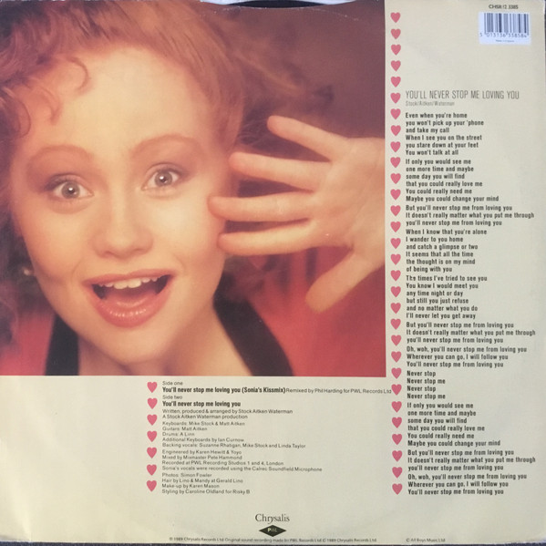 Sonia - You'll Never Stop Me Loving You (Sonia’s Kissmix) | Chrysalis (CHSR 12 3385) - 2