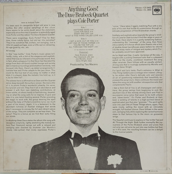 The Dave Brubeck Quartet - Anything Goes! The Dave Brubeck Quartet Plays Cole Porter [Vinyl] | Columbia (CS 9402) - 3