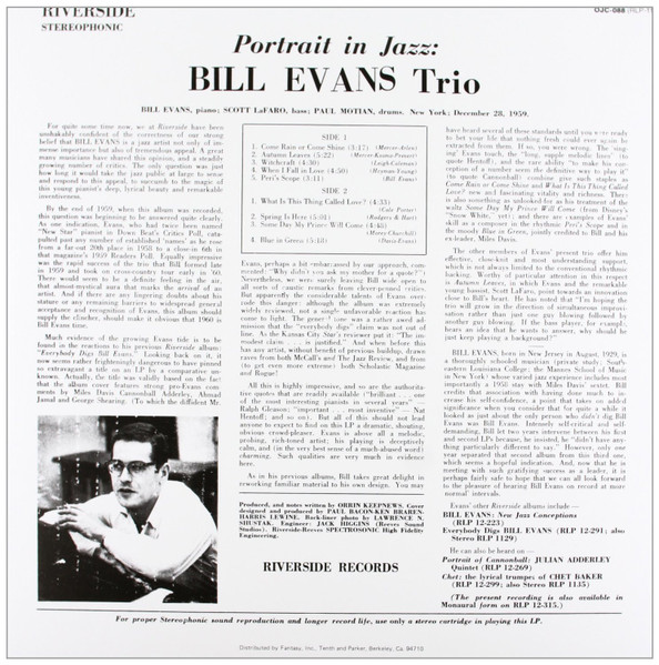 The Bill Evans Trio - Portrait In Jazz | Original Jazz Classics (OJC-088) - 2 The Bill Evans Trio - Portrait In Jazz | Original Jazz Classics (OJC-088) - 2
