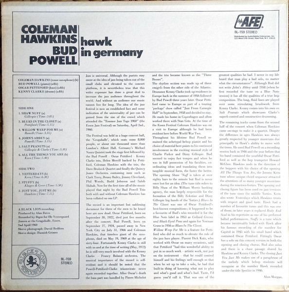 Coleman Hawkins & Bud Powell - Hawk In Germany | Black Lion Records (BL-159) - 2 Coleman Hawkins & Bud Powell - Hawk In Germany | Black Lion Records (BL-159) - 2
