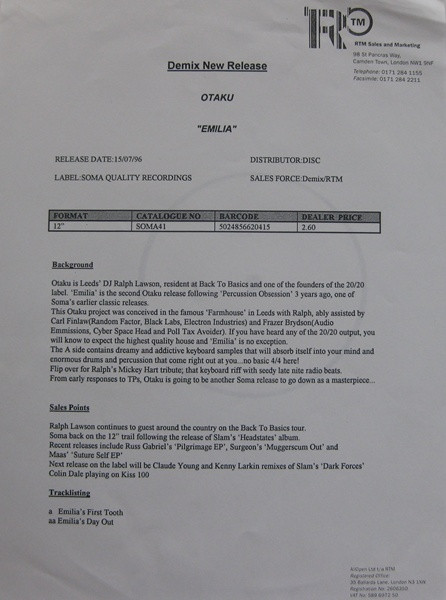 Otaku - Emelia | Soma Quality Recordings (SOMA 41) - 2