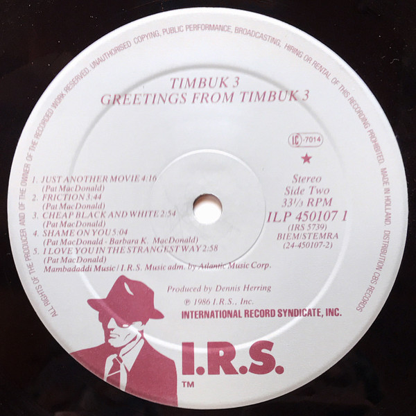 Timbuk 3 - Greetings From Timbuk 3 | I.R.S. Records (ILP 450107 1) - main