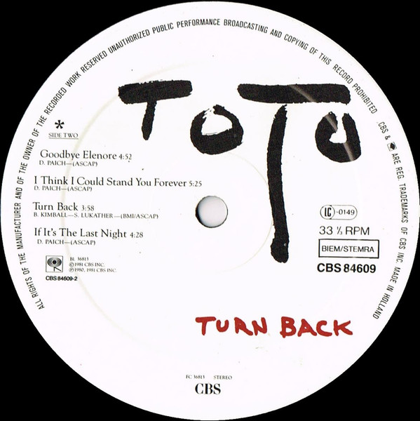 Toto - Turn Back | CBS (CBS 84609) - 2