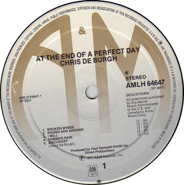Chris de Burgh - At The End Of A Perfect Day | A&M Records (AMLH 64647) - 3
