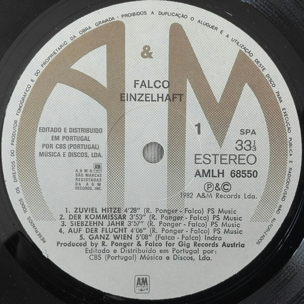 Falco - Einzelhaft | A&M Records (AMLH 68550) - 3