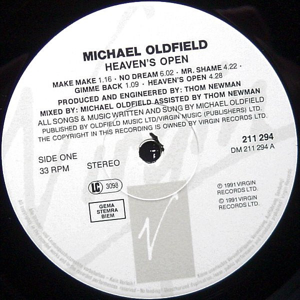 Mike Oldfield - Heaven's Open | Virgin (V2653) - 3