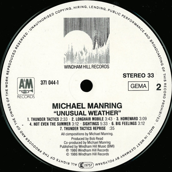 Michael Manring - Unusual Weather | Windham Hill Records (371 044-1) - 4