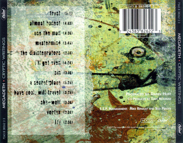 Megadeth - Cryptic Writings | Capitol Records (7243 8 38262 2 3) - 2