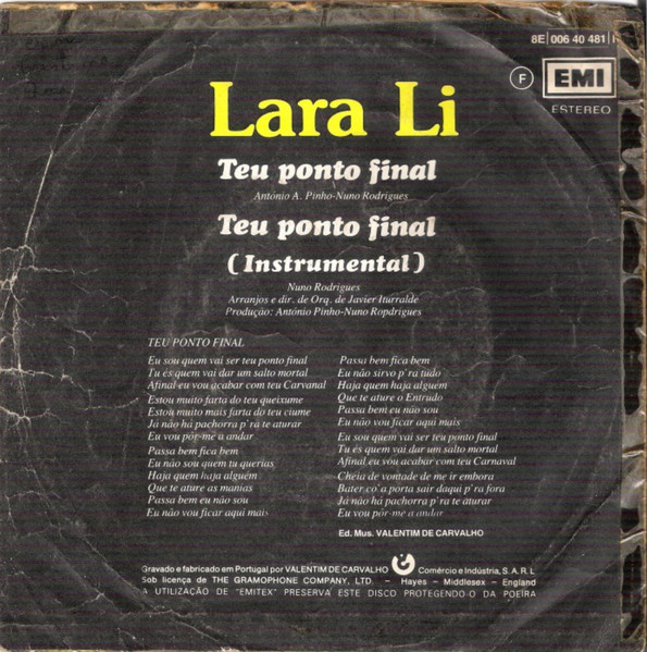 Lara Li - Teu Ponto Final | EMI (8E 006 40 481 F) - 2