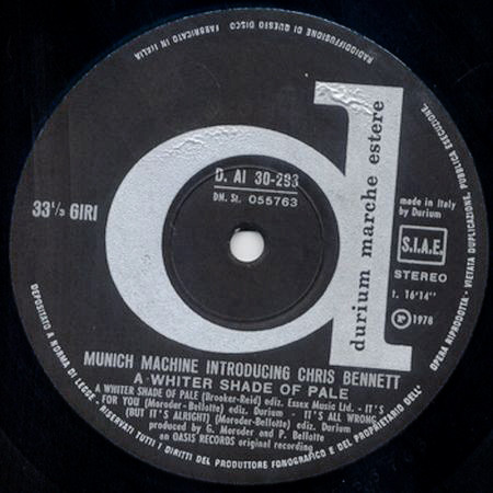 Munich Machine Introducing Chris Bennett - A Whiter Shade Of Pale | Durium (D. AI 30-293) - 3 Munich Machine Introducing Chris Bennett - A Whiter Shade Of Pale | Durium (D. AI 30-293) - 3