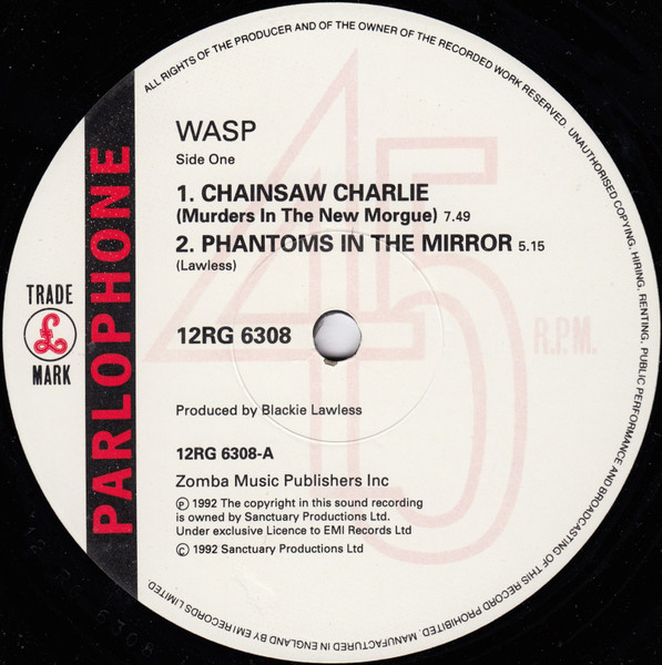 W.A.S.P. - Chainsaw Charlie (Murders In The New Morgue) | Parlophone (12RG 6308) - 4