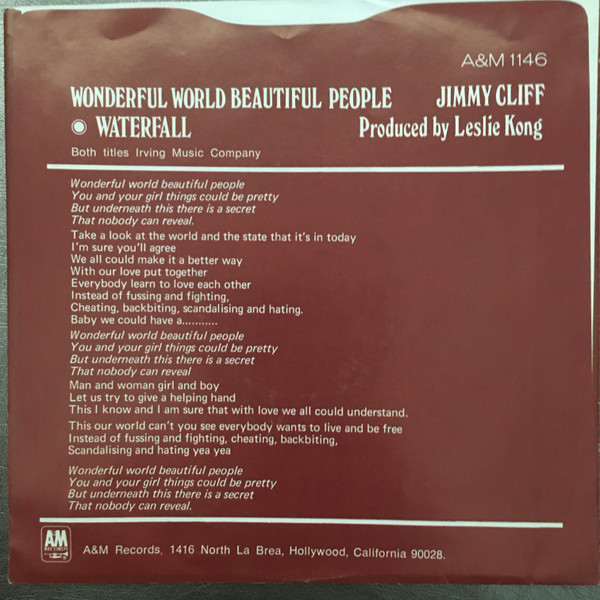 Jimmy Cliff - Wonderful World, Beautiful People / Waterfall | A&M Records (1146) - 2